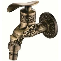 Retro Brass Wall Mounted Faucet, G1/2" Outdoor Garden Faucet, Antique Brass Faucet, Vintage Wall Mounted Faucet, Antique Copper Carved Dragon Faucet For Kitchen Bath Garden,copper, One In