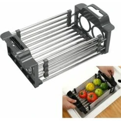 Extendable Sink Drainer, Stainless Steel Telescopic Drain Basket Extendable Sink Rack Dish Rack Over The Sink Dish Rack For Vegetable Fruit(Gray,S)