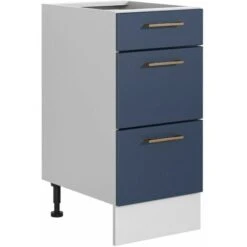 400 Kitchen Drawer Unit Base 40cm Navy Dark Blue Cabinet Copper Handle Nora