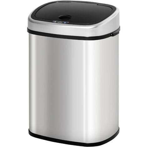 HOMCOM Sensor Dustbin Touchless Trash Can Automatic Garbage Bin Stainless Steel 48L