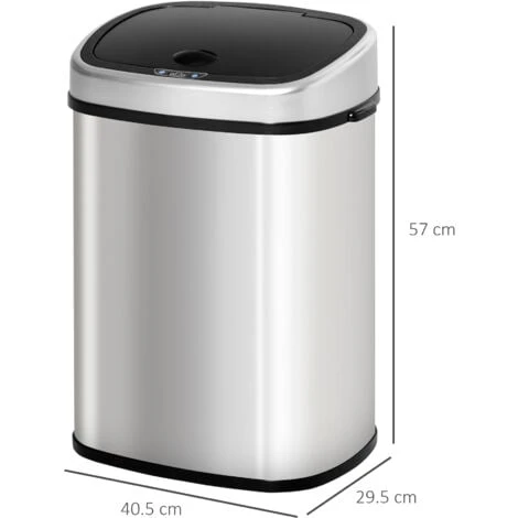 HOMCOM Sensor Dustbin Touchless Trash Can Automatic Garbage Bin Stainless Steel 48L - Image 2