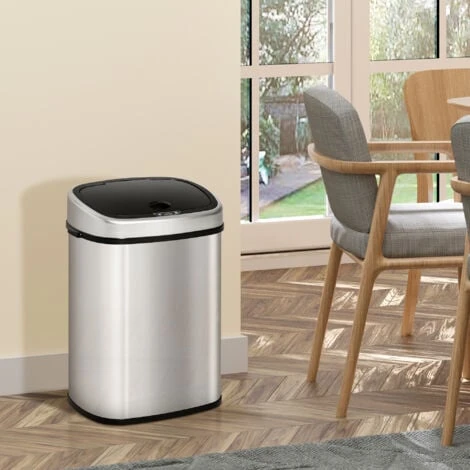 HOMCOM Sensor Dustbin Touchless Trash Can Automatic Garbage Bin Stainless Steel 48L - Image 3