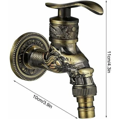 Retro Brass Wall Mounted Faucet, G1/2 Outdoor Garden Faucet, Antique Brass Faucet, Vintage Wall Mounted Faucet, Antique Copper Carved Dragon Faucet For Kitchen Bath Garden - Image 5