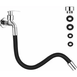 360° Flexible Tap Extension - For Bathroom And Outdoor, Kitchen, Black, With Bayonet Fitting (inner Spiral 25mm X Outer Spiral 3/4) Total Length 50cm