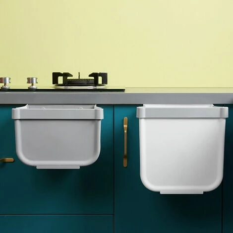 Kitchen Collapsible Hanging Trash Bin, Punch-Free Wall Mounted, Household Cabinet Door Storage Bin (Small White) - Image 3