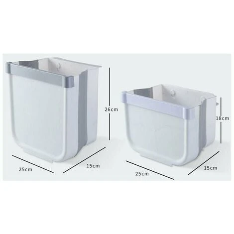 Kitchen Collapsible Hanging Trash Bin, Punch-Free Wall Mounted, Household Cabinet Door Storage Bin (Small White) - Image 5