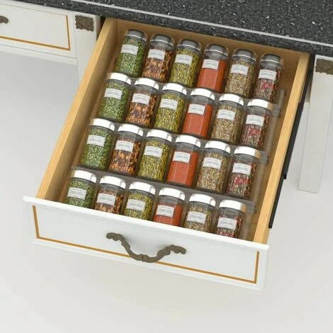 Tiers - Expandable PVC Spice Rack For Kitchen Drawer - Drawer Storage For Spices, Condiments, Herbs, Etc. Transparent - Image 4