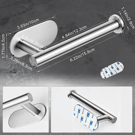 Self-adhesive Toilet Roll Holder, Stainless Steel Toilet Roll Holder, Bathroom And Kitchen Roll Holder, No Drilling 3M Sticker - Image 2