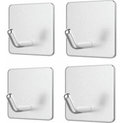 Set Of 4 Self-adhesive Wall Hooks Without Drilling - Water Resistant Hooks - Up To 8 Kg - Towel Hooks - Stainless Steel Wall Hooks - Clothes Hooks