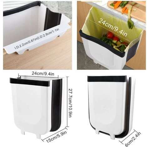 Foldable Kitchen Trash Can Door Kitchen Wall Mounted Trash Can 9L Kitchen Trash Can Wall Mounted Trash Can For Car Cupboard Office Bathroom Bedroom Hanging Trash Can - Image 2
