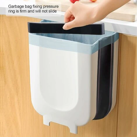 Foldable Kitchen Trash Can Door Kitchen Wall Mounted Trash Can 9L Kitchen Trash Can Wall Mounted Trash Can For Car Cupboard Office Bathroom Bedroom Hanging Trash Can - Image 3