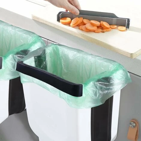 Foldable Kitchen Trash Can Door Kitchen Wall Mounted Trash Can 9L Kitchen Trash Can Wall Mounted Trash Can For Car Cupboard Office Bathroom Bedroom Hanging Trash Can - Image 4