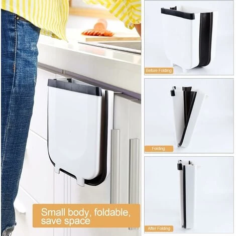 Foldable Kitchen Trash Can Door Kitchen Wall Mounted Trash Can 9L Kitchen Trash Can Wall Mounted Trash Can For Car Cupboard Office Bathroom Bedroom Hanging Trash Can - Image 5