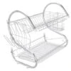 Kitchen Dish Drying Holder, 2 Tier Stainless Steel Bowl Cup Drain Drying Rack With Utensil Knife Holder-Silver